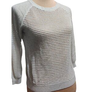 Express S Womens Sweater Silver Metallic Open Knit Pullover Sheer Sparkle Top